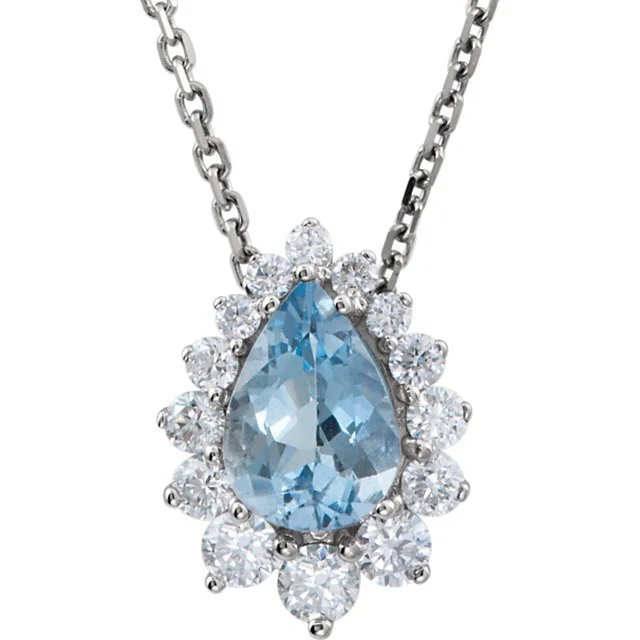 14KT WHITE GOLD AQUAMARINE & 1/3 CTW DIAMOND 18" NECKLACE