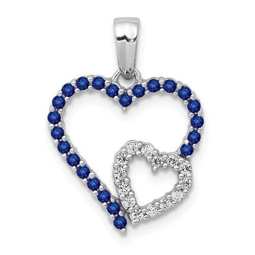 14KT WHITE GOLD DIAMOND & 0.30 CTW SAPPHIRE DOUBLE HEART PENDANT