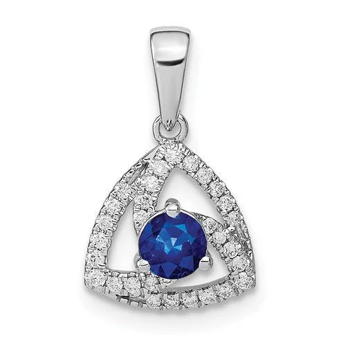 14KT WHITE GOLD DIAMOND & 1/4 CTW SAPPHIRE TRIANGLE PENDANT