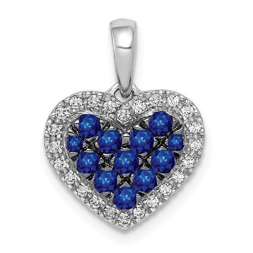 14KT WHITE GOLD DIAMOND AND 0.30 CTW SAPPHIRE HEART PENDANT