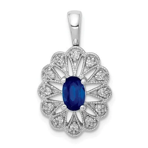 14KT WHITE GOLD DIAMOND AND 0.55 CTW SAPPHIRE FANCY PENDANT