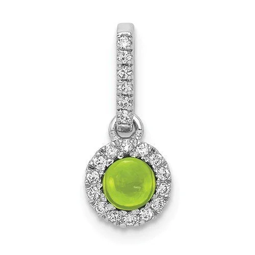 14KT WHITE GOLD DIAMOND AND CABOCHON 0.47 CTW OVAL PERIDOT PENDANT