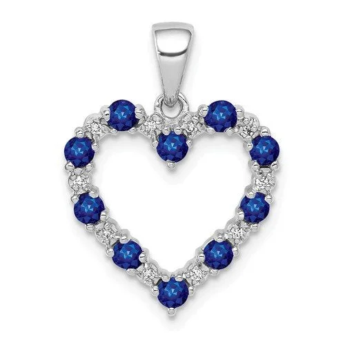 14KT WHITE GOLD DIAMOND AND SAPPHIRE HEART PENDANT