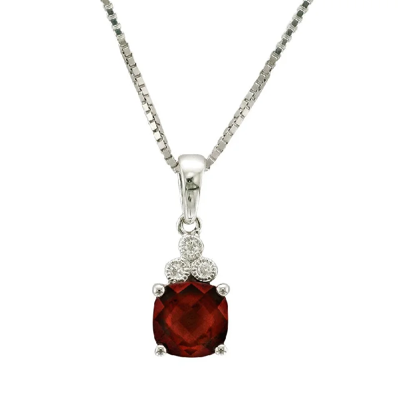 14KT WHITE GOLD GARNET & DIAMOND NECKLACE