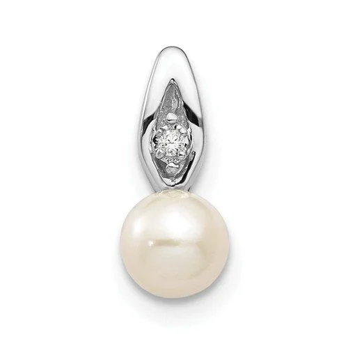 14KT WHITE GOLD GENUINE FRESHWATER PEARL DIAMOND PENDANT