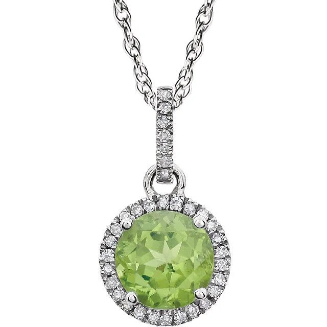 14KT WHITE GOLD PERIDOT PENDANT & 1/10 CTW DIAMOND 18" NECKLACE