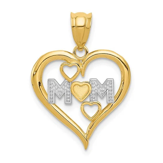 14KT WHITE & YELLOW GOLD MOM HEART PENDANT