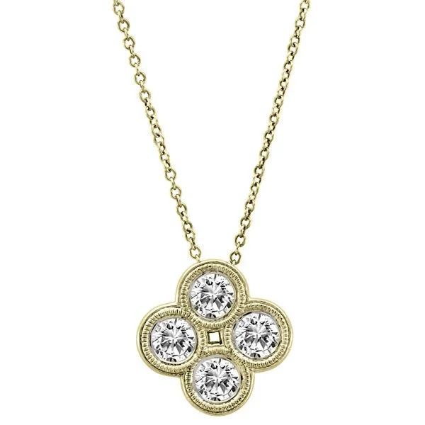 14KT Yellow Gold 0.72Ct Round Diamond Clover Necklace