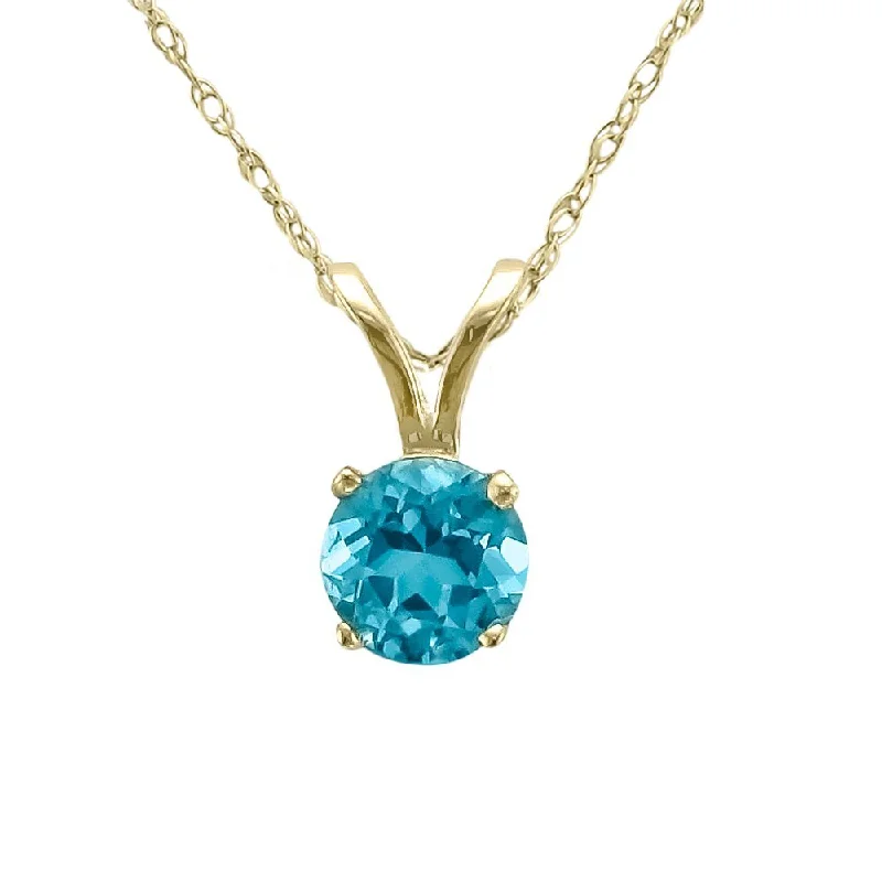 14KT YELLOW GOLD 1/2 CT ROUND SWISS BLUE TOPAZ NECKLACE