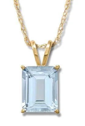 14KT YELLOW GOLD 1.40 CT EMERALD CUT AQUAMARINE PENDANT