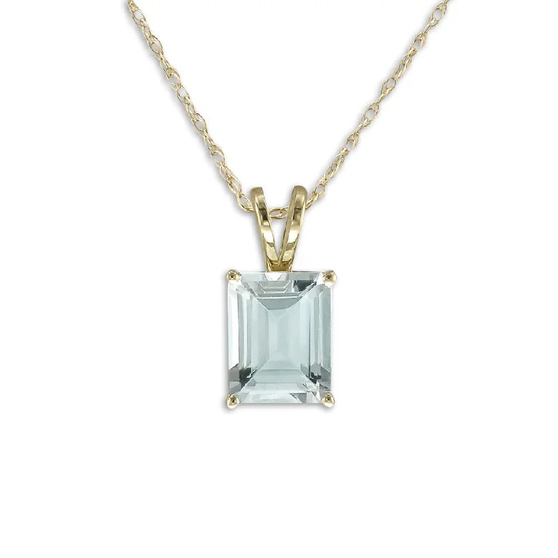 14KT YELLOW GOLD 2 CARAT EMERALD CUT AQUAMARINE PENDANT NECKLACE