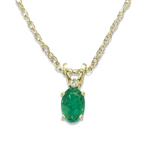 14KT YELLOW GOLD EMERALD & DIAMOND PENDANT NECKLACE