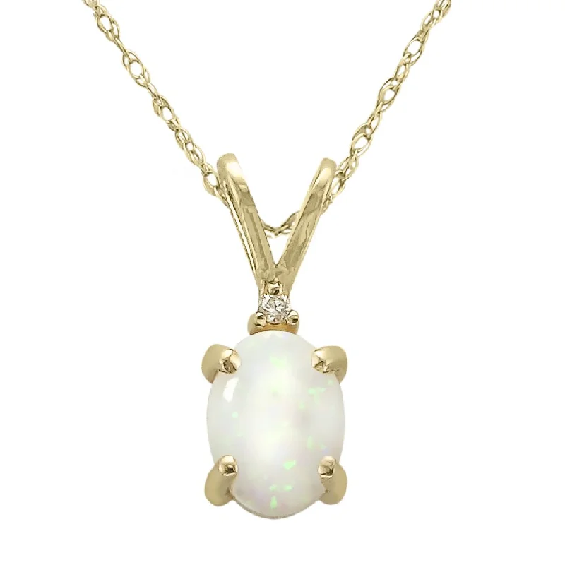 14KT YELLOW GOLD OPAL & DIAMOND NECKLACE