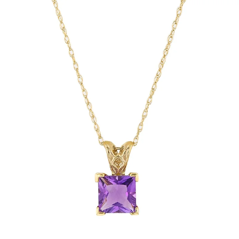 14KT YELLOW GOLD PRINCESS CUT AMETHYST NECKLACE