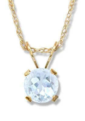 14KT YELLOW GOLD ROUND AQUAMARINE PENDANT NECKLACE