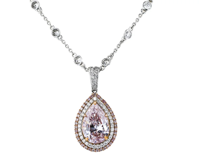 18KT WHITE & ROSE GOLD 3.90CTW PEAR SHAPE PINK & 0.77CTW DIAMOND PENDANT