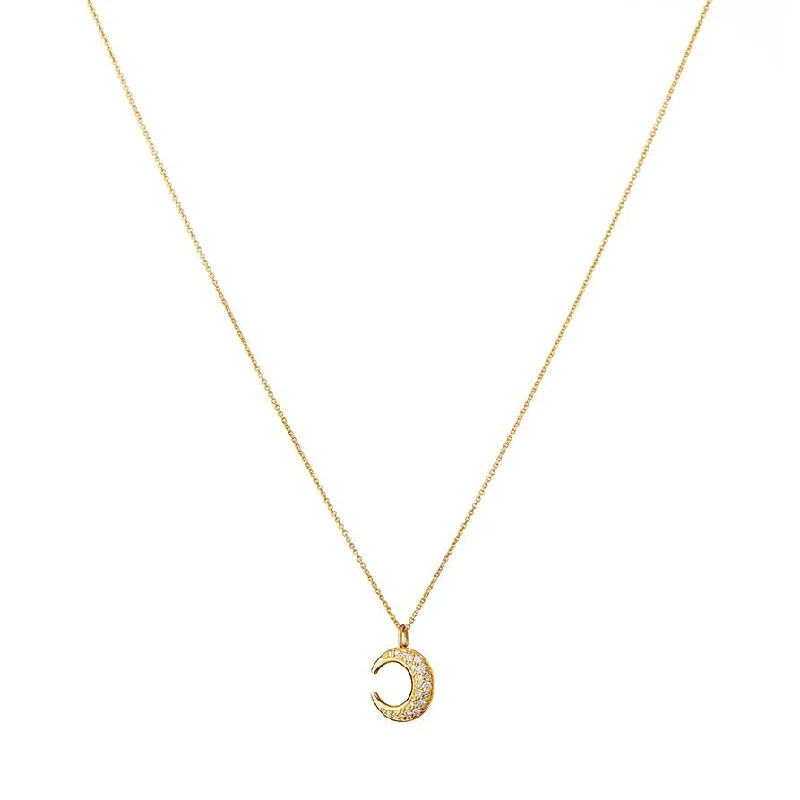 Lunar Pavé 18K Gold Pendant w. Diamonds