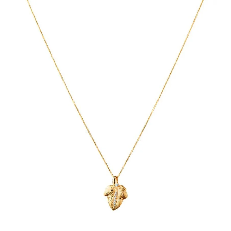 The Leaf 14K Gold Pendant w. Diamonds