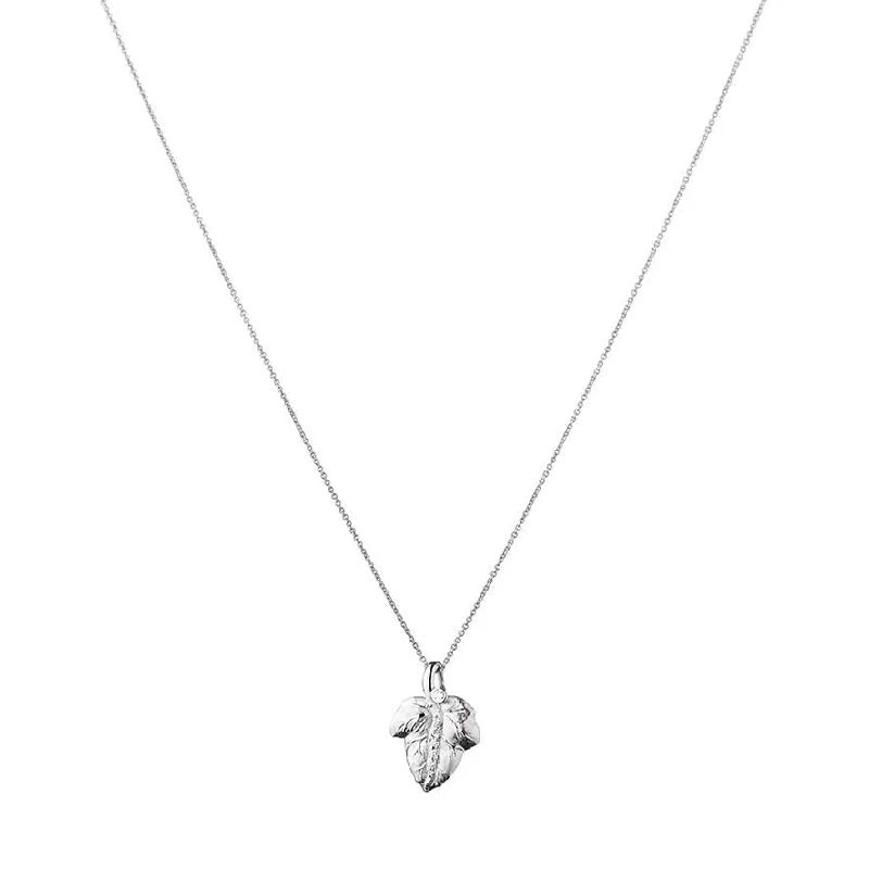 The Leaf 14K Whitegold Pendant w. Diamonds