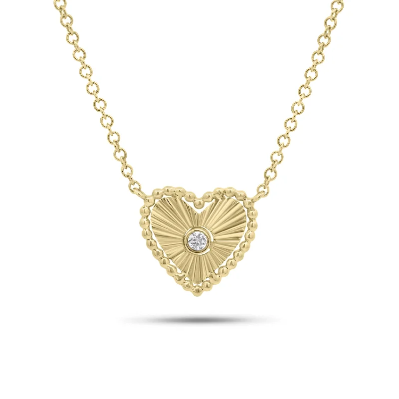 Bezel-Set Diamond & Fluted Gold Heart Pendant Necklace