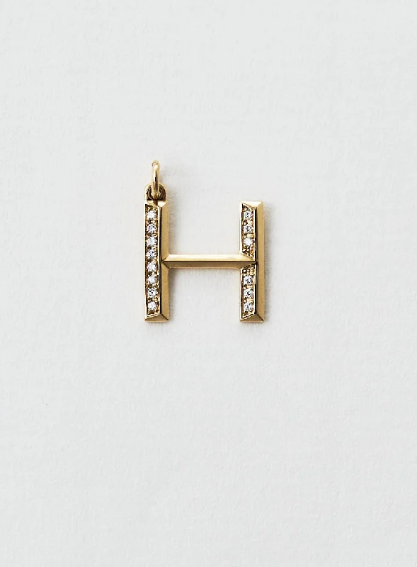 Diamond Letter H 18K Gold Necklace or Pendant w. Diamond