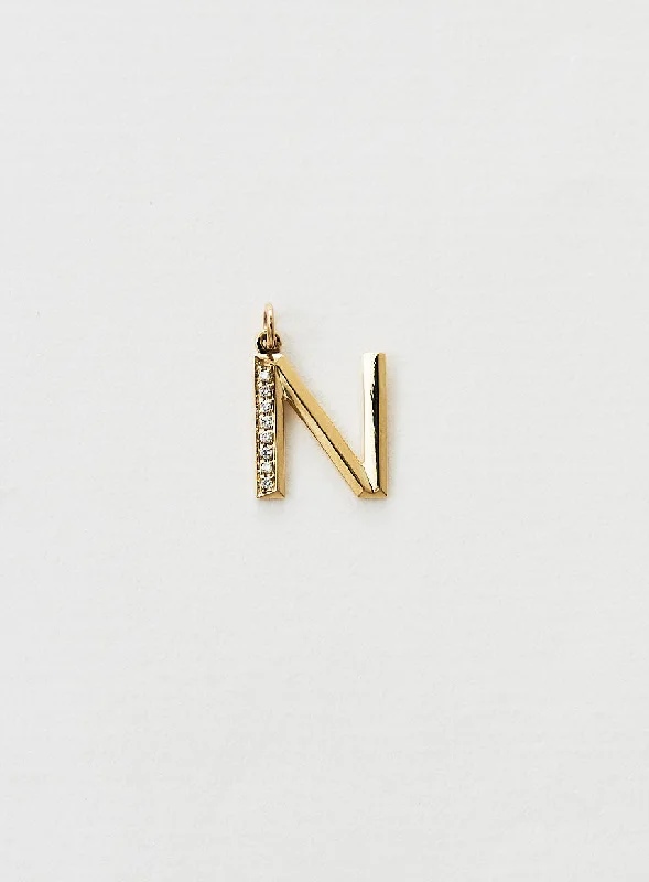 Diamond Letter N 18K Gold Necklace or Pendant w. Diamond