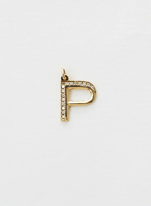 Diamond Letter P 18K Gold Necklace or Pendant w. Diamond