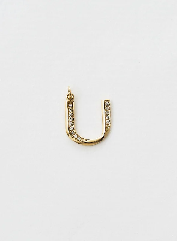 Diamond Letter U 18K Gold Necklace or Pendant w. Diamond