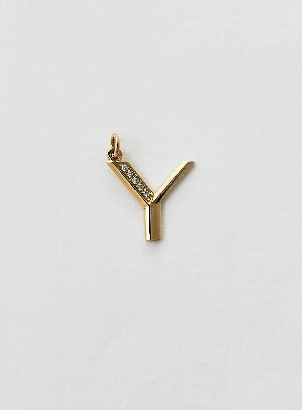 Diamond Letter Y 18K Gold Necklace or Pendant w. Diamond