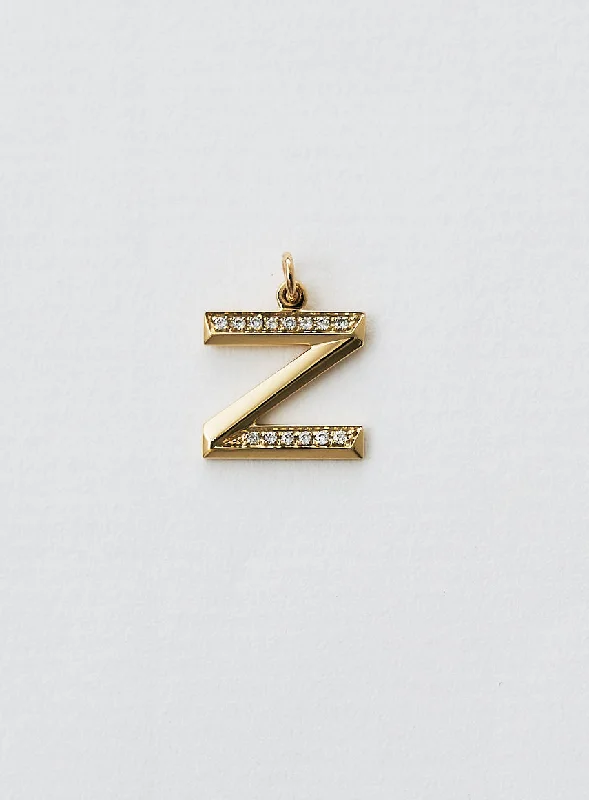 Diamond Letter Z 18K Gold Necklace or Pendant w. Diamond