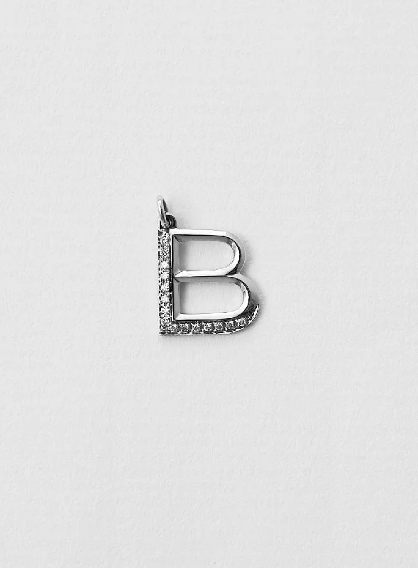 Diamond letter B 18K Whitegold Necklace or Pendant w. Diamond