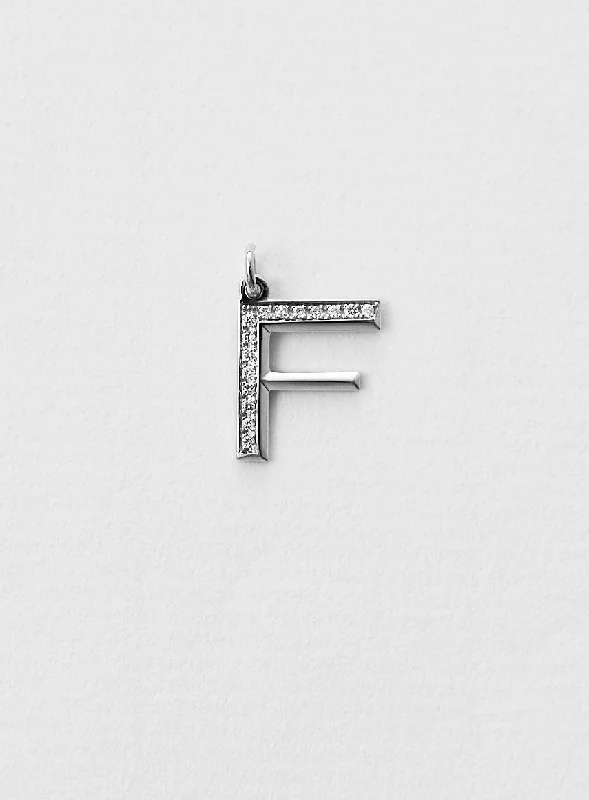 Diamond Letter F 18K Whitegold Necklace or Pendant w. Diamond