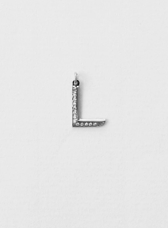 Diamond Letter L 18K Whitegold Necklace or Pendant w. Diamond