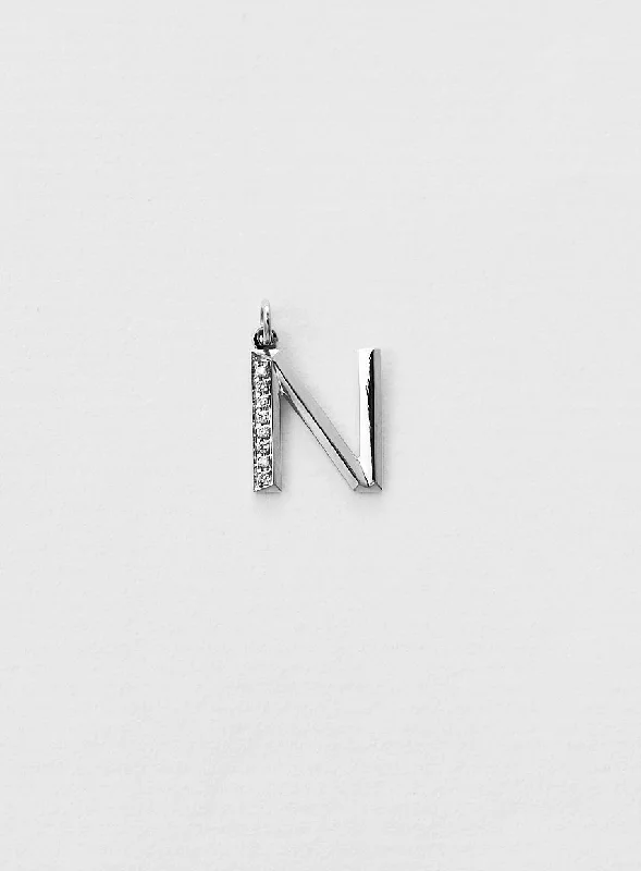 Diamond Letter N 18K Whitegold Necklace or Pendant w. Diamond