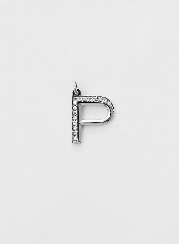 Diamond Letter P 18K Whitegold Necklace or Pendant w. Diamond