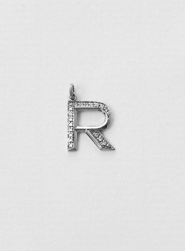 Diamond Letter R 18K Whitegold Necklace or Pendant w. Diamond