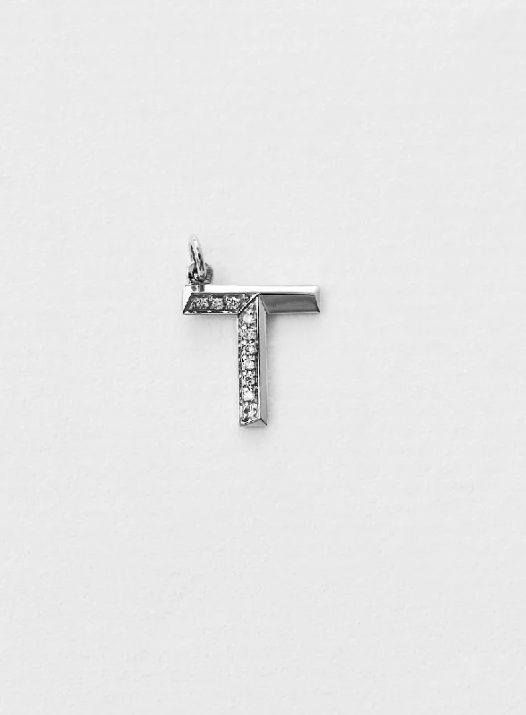 Diamond Letter T 18K Whitegold Necklace or Pendant w. Diamond