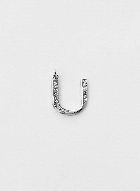 Diamond Letter U 18K Whitegold Necklace or Pendant w. Diamond