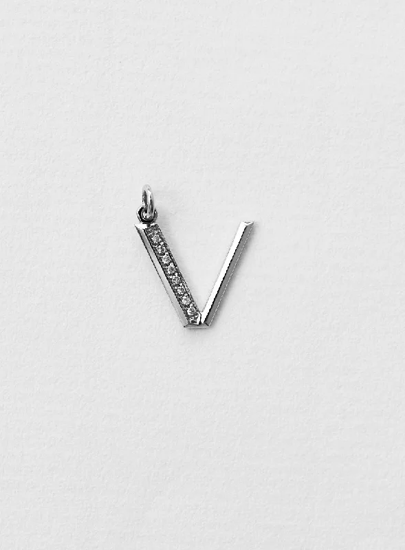 Diamond Letter V 18K Whitegold Necklace or Pendant w. Diamond