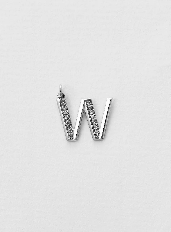 Diamond Letter W 18K Whitegold Necklace or Pendant w. Diamond