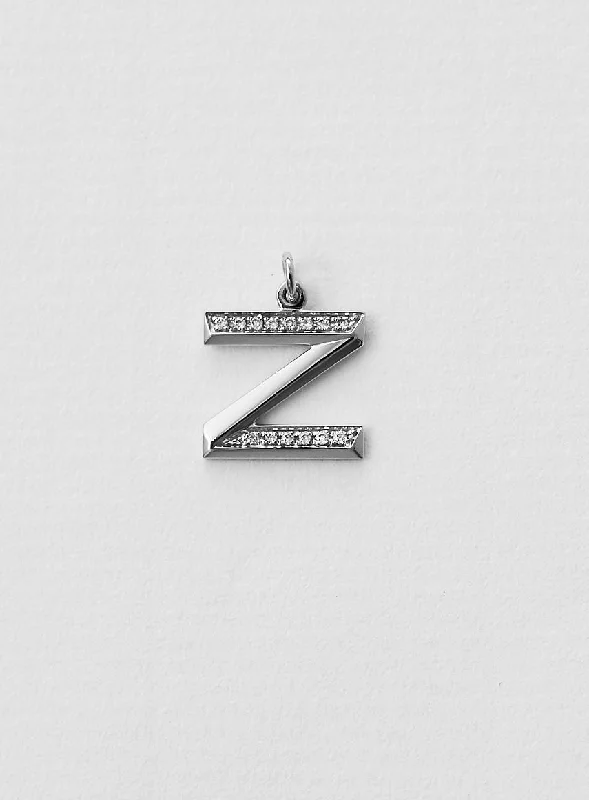 Diamond Letter Z 18K Whitegold Necklace or Pendant w. Diamond