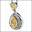 Cubic Zirconia Cz 10.5 Ct Pear Canary Bail Two Tone Pendant