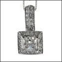 Cubic Zirconia Cz .60 Princess Halo Ct Bail Pendant