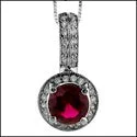 Cubic Zirconia Cz Ruby Round 2 Ct Pave Bail Pendant