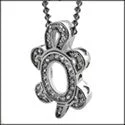 Cubic Zirconia Cz Turtle Charm in Pave Set Round Pendant