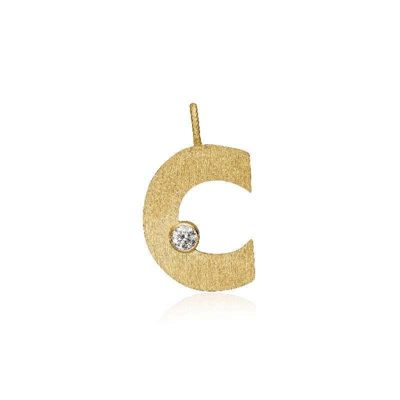 Letter C 18K Gold Pendant w. Diamond