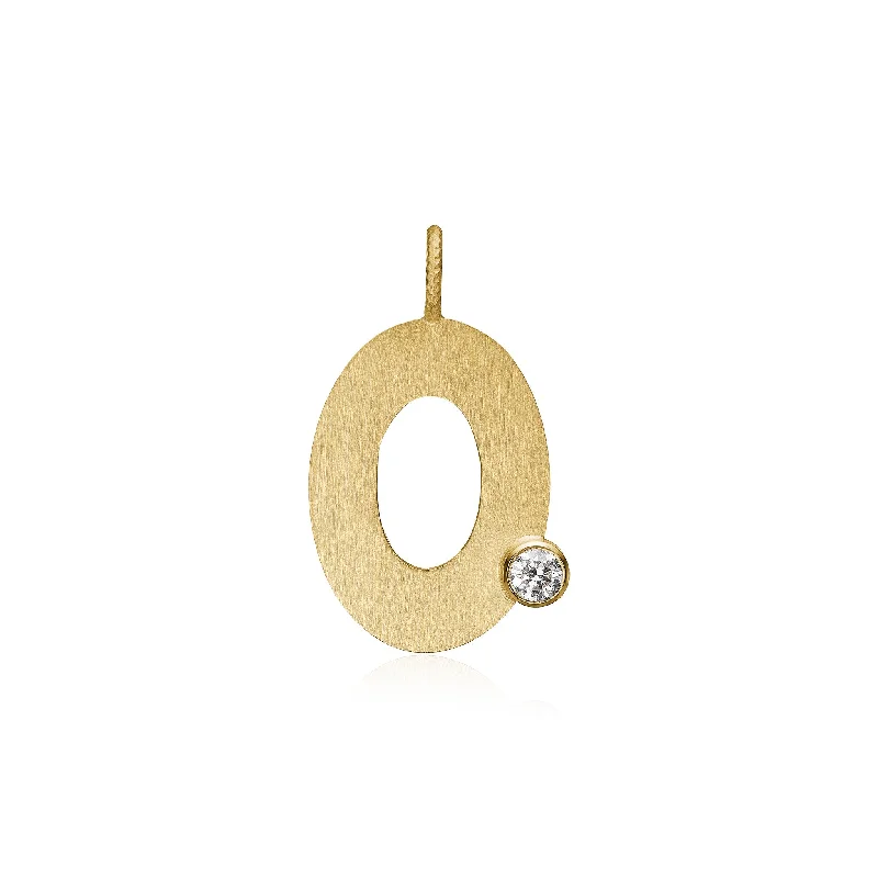 Letter O 18K Gold Pendant w. Diamond