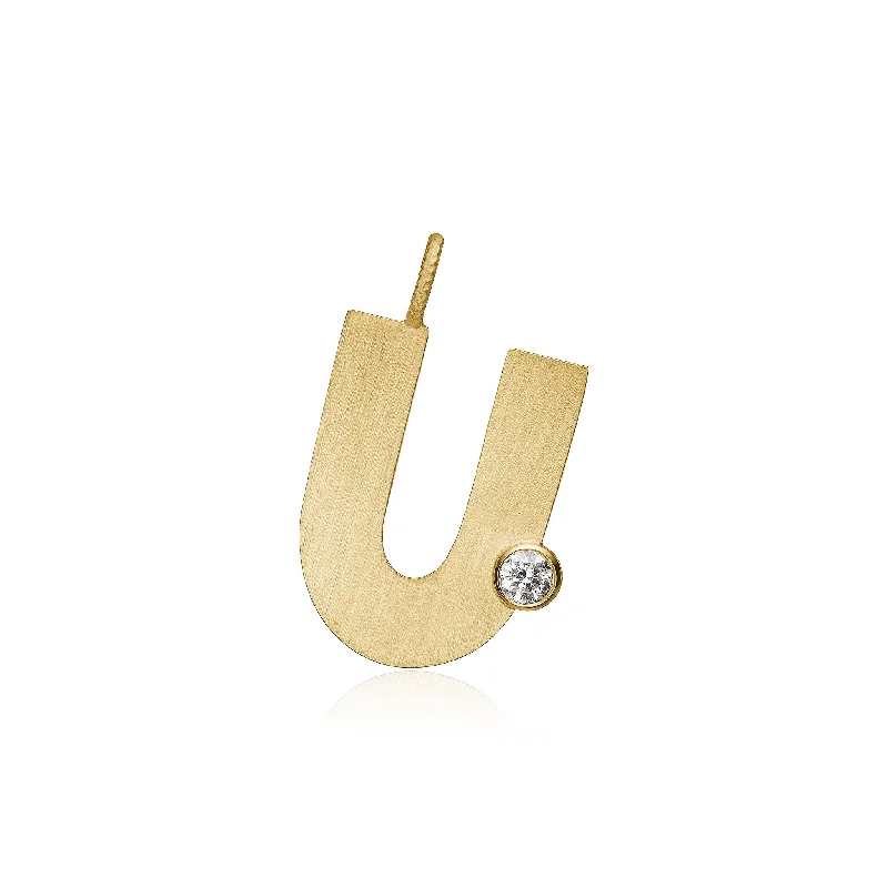 Letter U 18K Gold Pendant w. Diamond