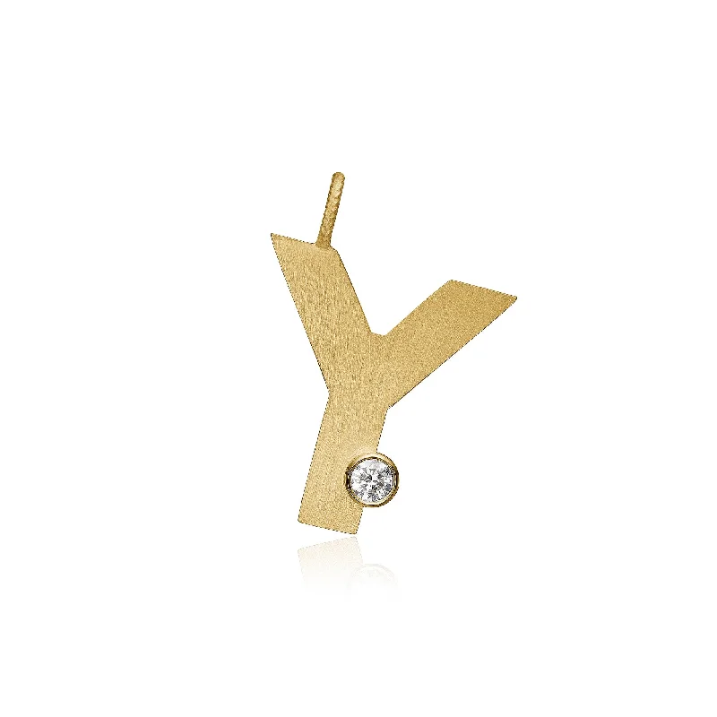 Letter Y 18K Gold Pendant w. Diamond