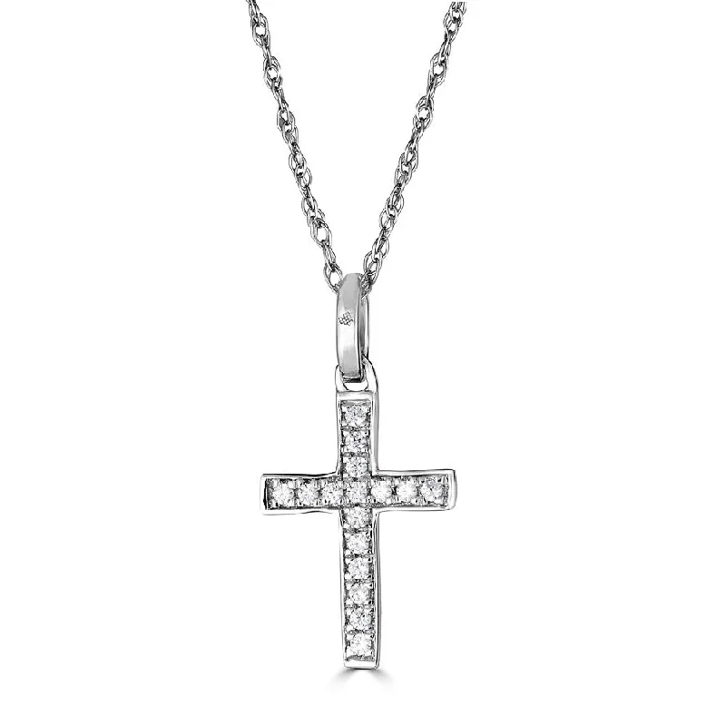 EMILIQUE 14KT GOLD PETITE 0.06CT ROUND DIAMOND CROSS PENDANT